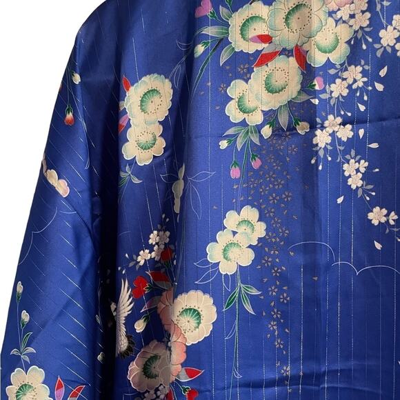 Traditional lightweight long blue shimmer Japanese Kimono Robe OS - Picture 10 of 11